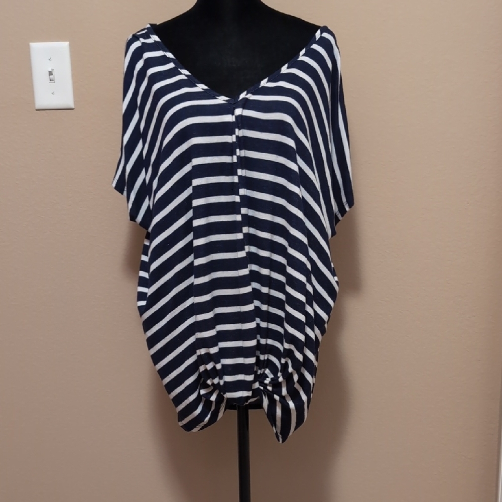 Chic Navy and White Striped Women's Tunic With Front Knot